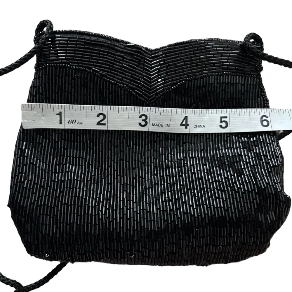 Vintage Art Deco Glam Beaded Evening Bag - Beaded Flapper- Black & Lipstick Case
